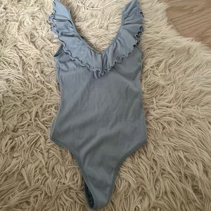 Aritzia Blue ruffle bodysuit